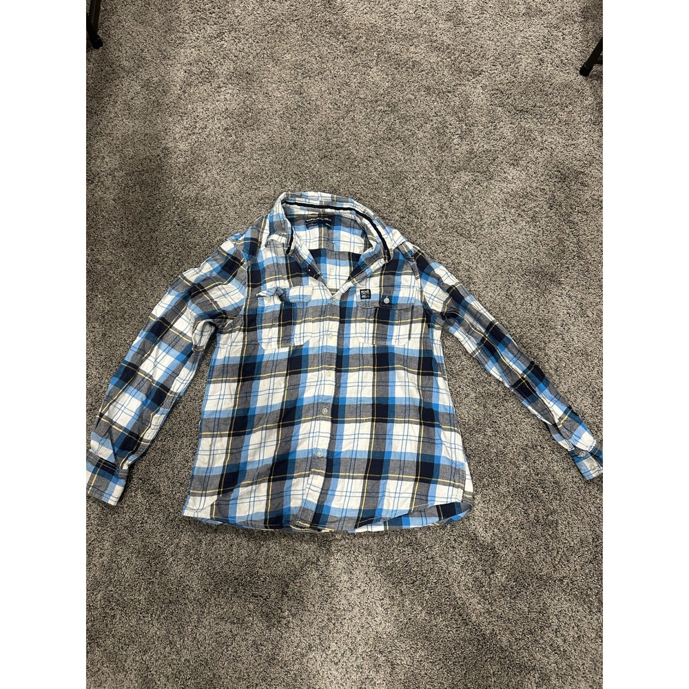 Ecko Unltd Button Down Plaid Blue White Yellow Long Sleeve Medium